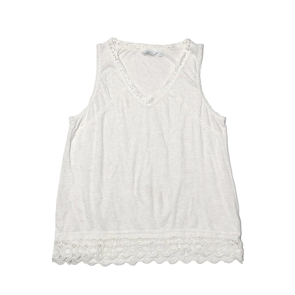 Reitmans Womens Size L White Lace Trim V-Neck Sleeveless Tank Top